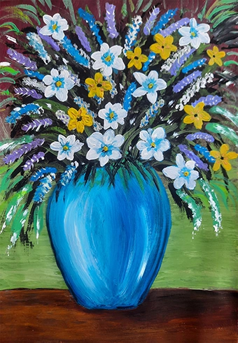 Spring Flowers in a Blue Vase